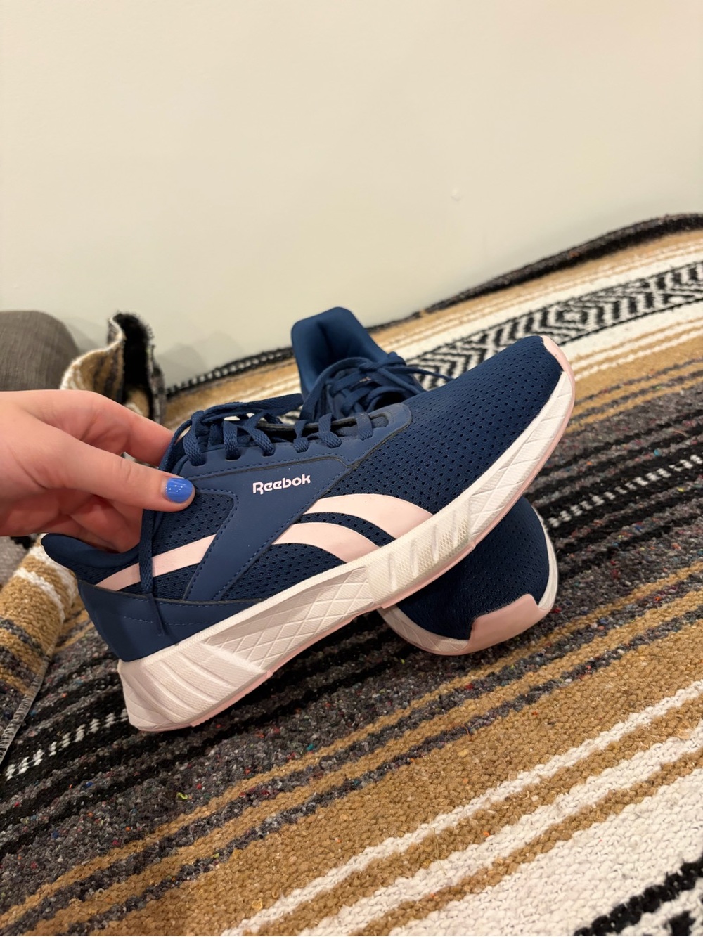 Reebok Navy and Light Pink Women's Athletic Sneakers